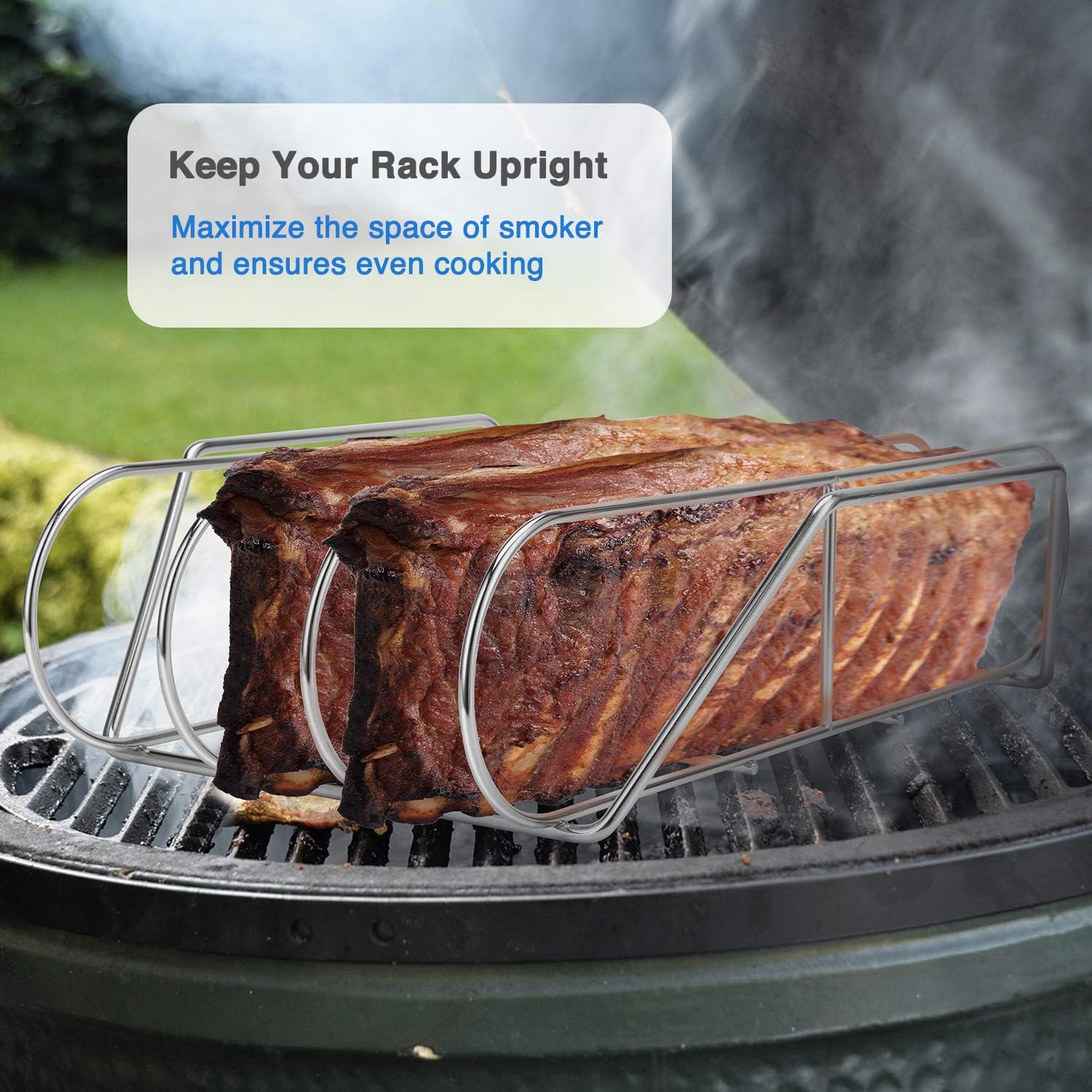 SOLIGT Extra Long 304 Stainless Steel Rib Rack for 18” or Larger Grills - Holds up to 3 Full Racks of Ribs : Garden & Outdoor