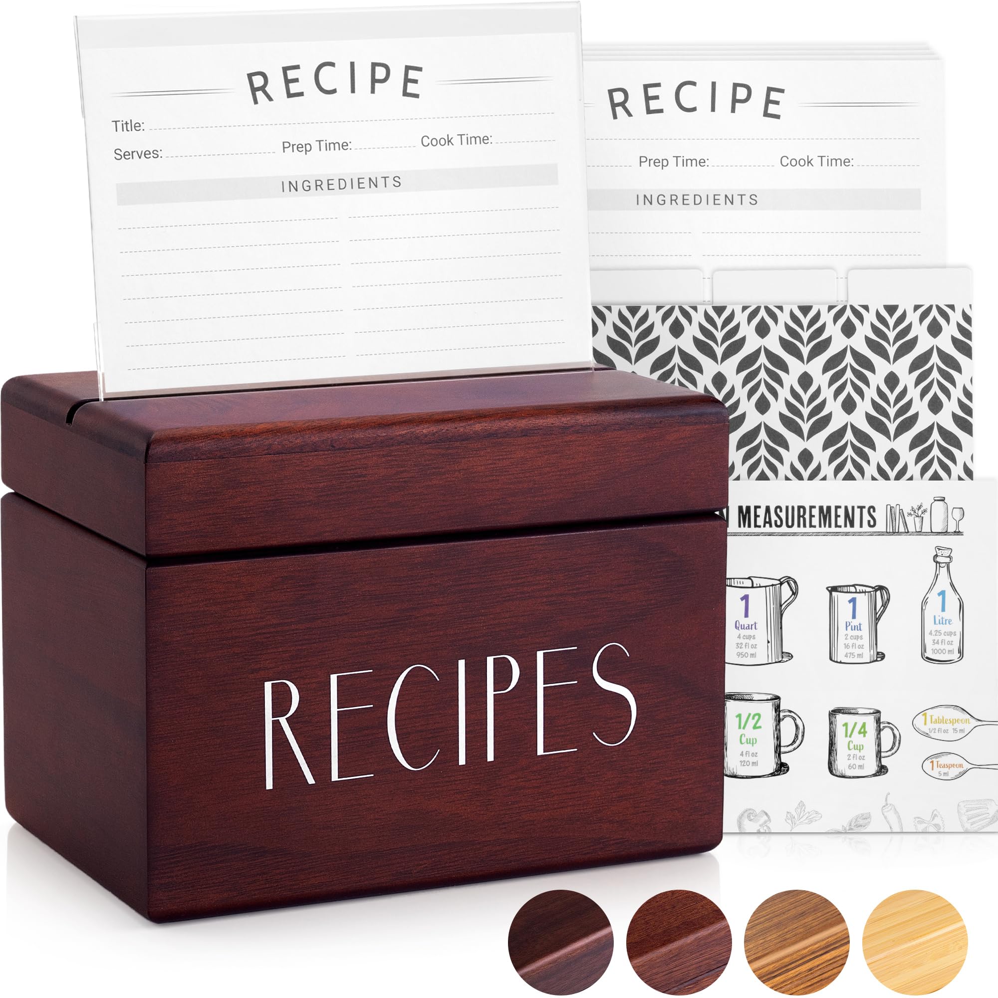 Apace Living Recipe Box with Cards and Dividers by Apace - Vintage Style Wood 4x6 Recipe Holder Card Box - Exclusively from The Premier Collection - Fits 240 Cards (Dark Walnut)