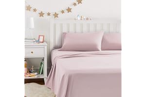 Amazon Basics Kid's Soft Easy-Wash Lightweight Microfiber 4-Piece Sheet Set, Full, Light Pink, Solid