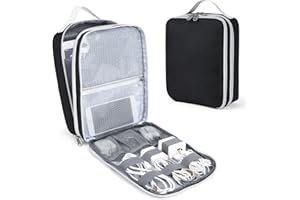 XQXA Electronic Organizer Travel Case, Extra Large Cable Organizer Bag, Electronic Accessories Carry Case with Handle, Water Resistant Double Layers All-in-One Storage Bag for Cord, Tablet, Charger, Black
