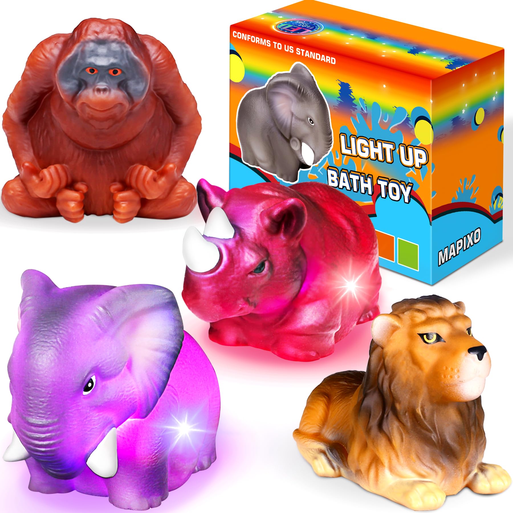 Mold Free Light up Bath Toys, No Hole Realistic Wild Animals Bathtub ...