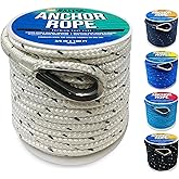 Better Boat Premium Anchor Rope, 100 Ft Double Braided White Nylon Marine Line, Reflective 3/8 Inch Reel for Anchors and Boats - White