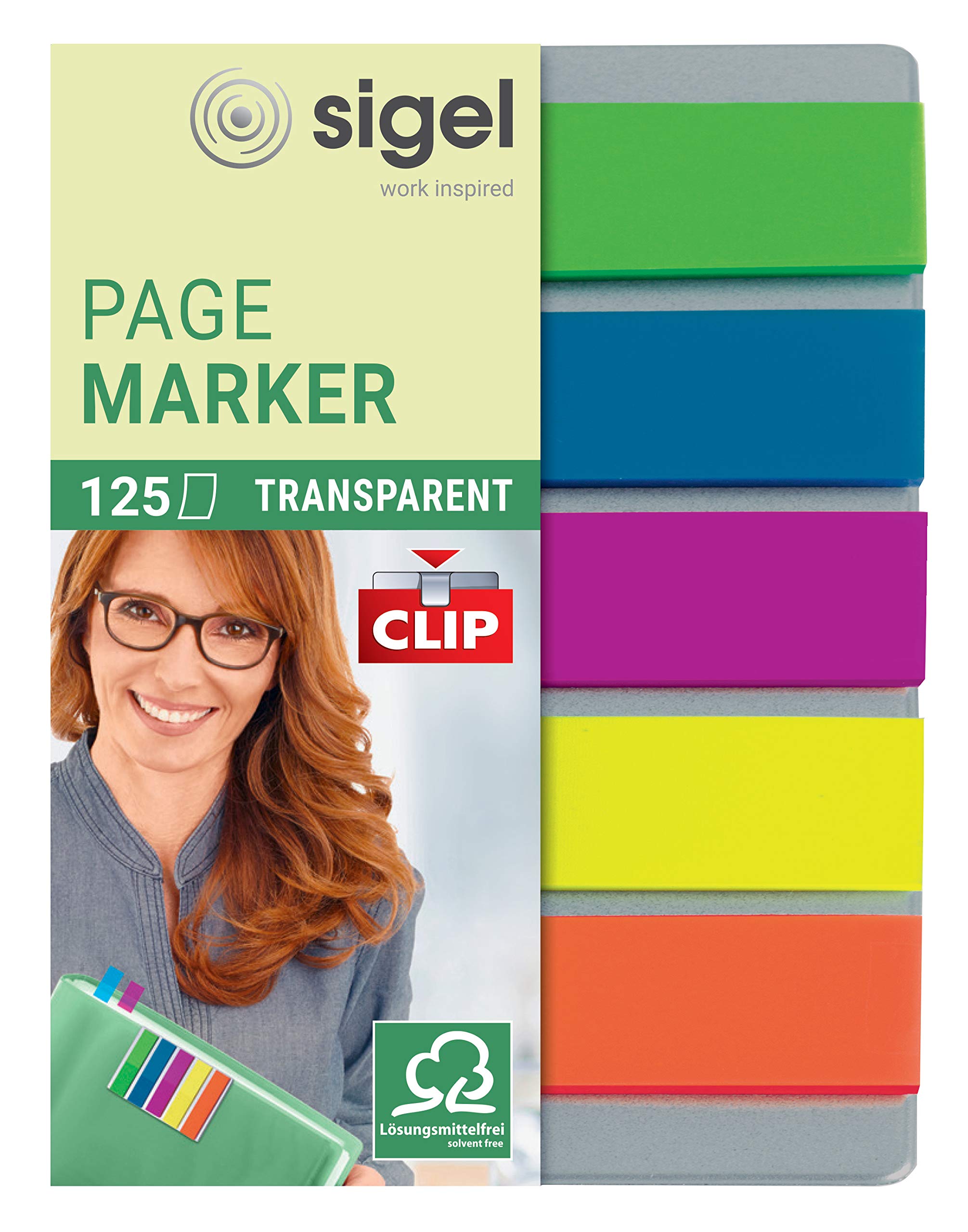SIGEL HN610 PageMarkers "Mini" with clip, 5 x 25 sheets, Green/Blue/Pink/Yellow/Orange