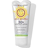 California Baby Super Sensitive SPF 30+ Sunscreen | Unscented | Mineral Based | Titanium Dioxide | Travel Size Baby Sunscreen for Face + Body | 2.9oz