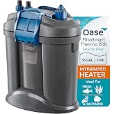 Oase FiltoSmart Thermo 200 Canister Filter for Aquariums &ndash; Quiet, Space-Saving External Multi-Stage Filter, Integrated Heater, No-Mess Maintenance, For Freshwater &amp; Saltwater Tanks Up to 55 Gallons