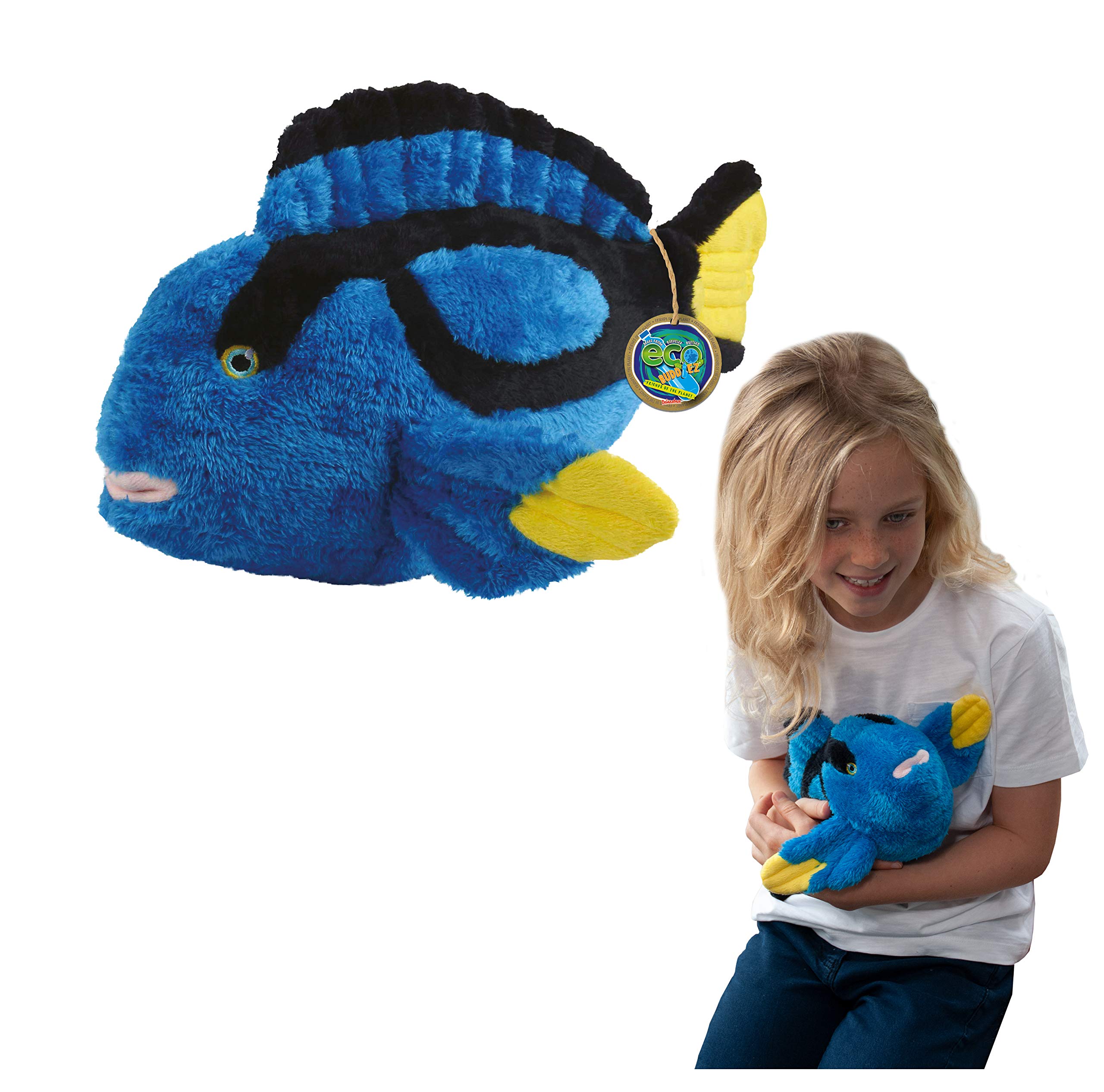 EcoBuddiez - Blue Tang from Deluxebase. Medium 33cm Soft Plush Animals made from Recycled Plastic Bottles. Eco-Friendly Cuddly Gift for Kids and Cute Stuffed Animal Toy for Toddlers. โ image 1