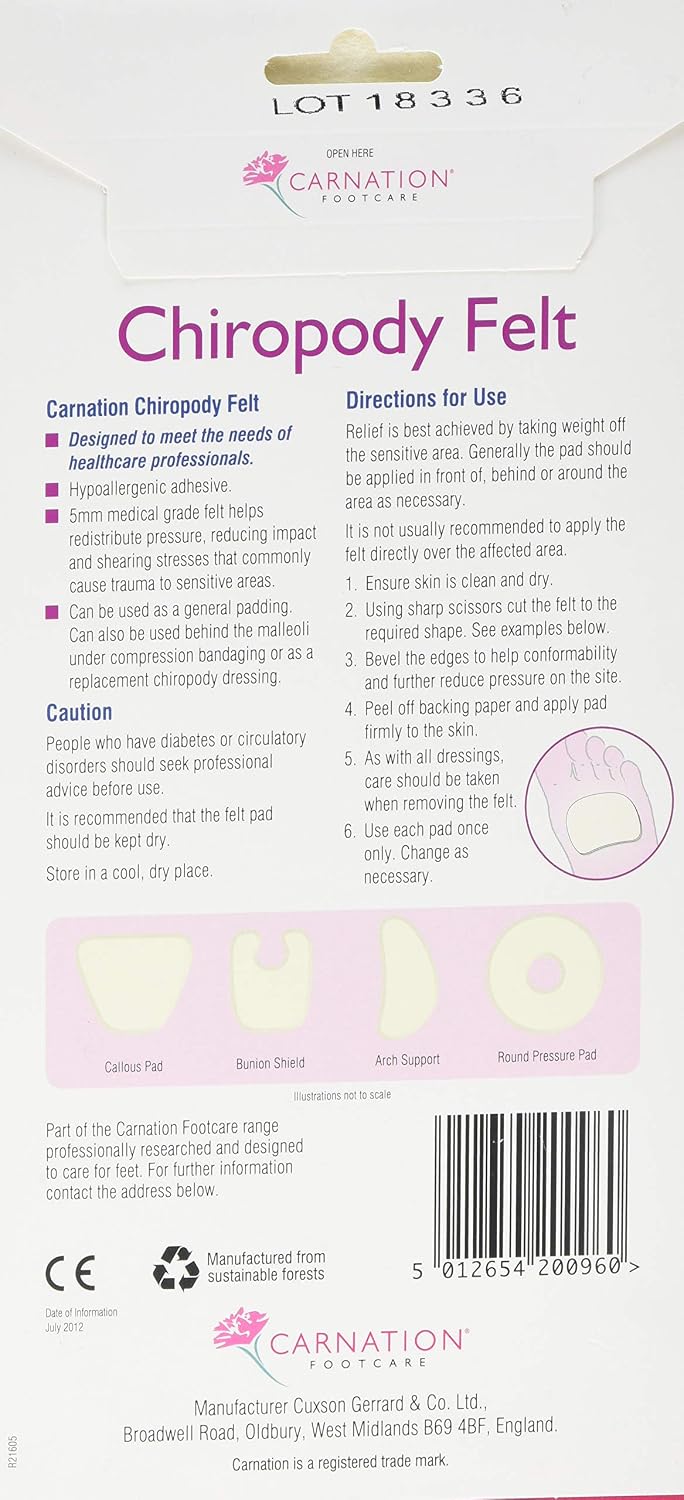 CARNATION, Carnation Chiropody Felt Adhesive Large,Carnation Chirop Felt Lg 10x22,hypoallergenic Adhesive Formulated for Sensitive Skin - Image 3