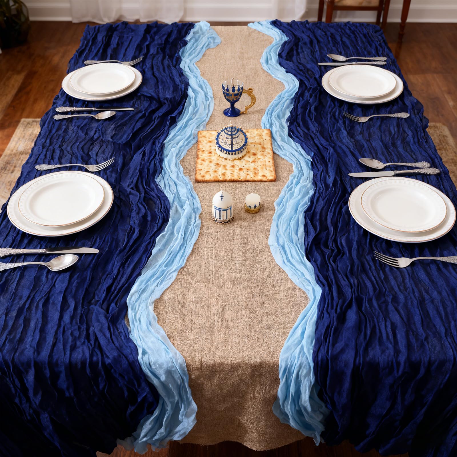 Photo 1 of 5 Pcs Happy Passover Table Runner, Parting The Red Sea DIY Table Runner Jewish Pesach Festival Party Decoration Home Dining Room Kitchen Decor for Passover Home Party Decor