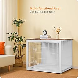 DWANTON Dog Crate Furniture with Cushion, Wooden