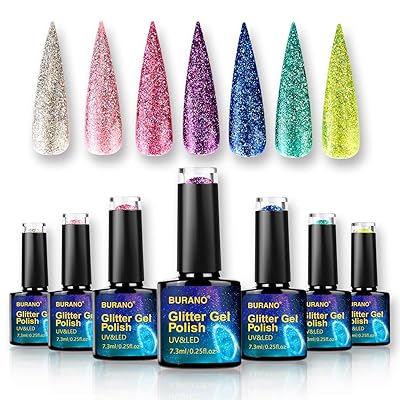 BURANO Glitter Gel Nail Polish, 7 Colors Gel Nail Polish Set UV LED Soak Off Gel Nail Polishes Collection Nail Manicure Set With Gift Box