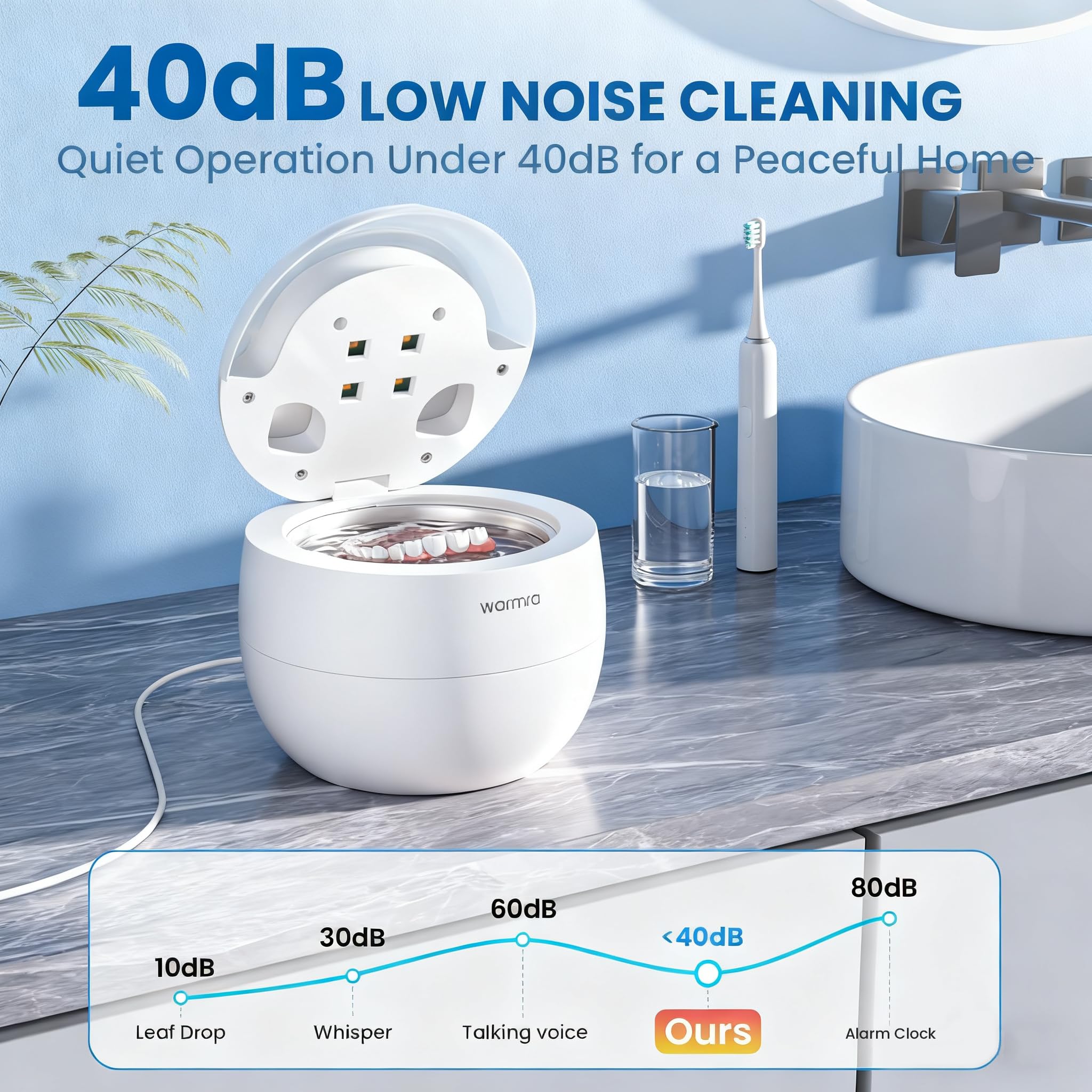 Ultrasonic Retainer Cleaner Machine, 45kHz Ultrasonic Cleaner for Dentures, U-V Light, 4 Modes for Retainer, Dentures, Aligners, Mouth Guards, Night Guards, Toothbrush Heads, Whitening Trays, Jewelry