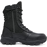 DahWe Men's Tactical Boots with Steel Toe Side Zipper 8 inch Lightweight Comfortable for Military Combat Hiking Logger Riding Motorcycle Law Enforcement Police
