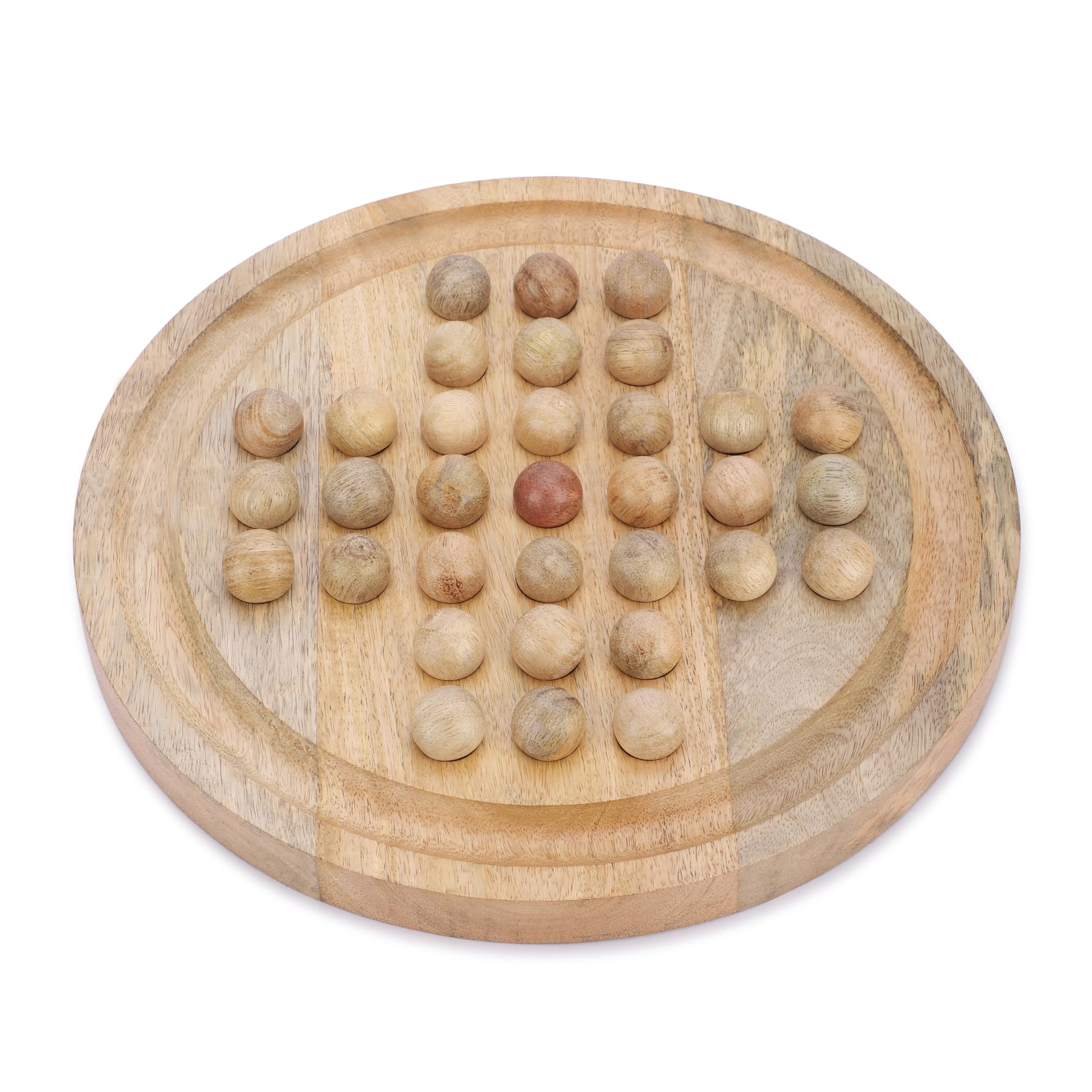 Ajuny Solitaire Board Game 10.8 inch (27.5 cm) - Wooden Classic Board Set with Traditional Ball Pieces - Marble Chess Mind Game - Peg Solitaire Brainteaser Puzzle Toy Games for Kids & Adults