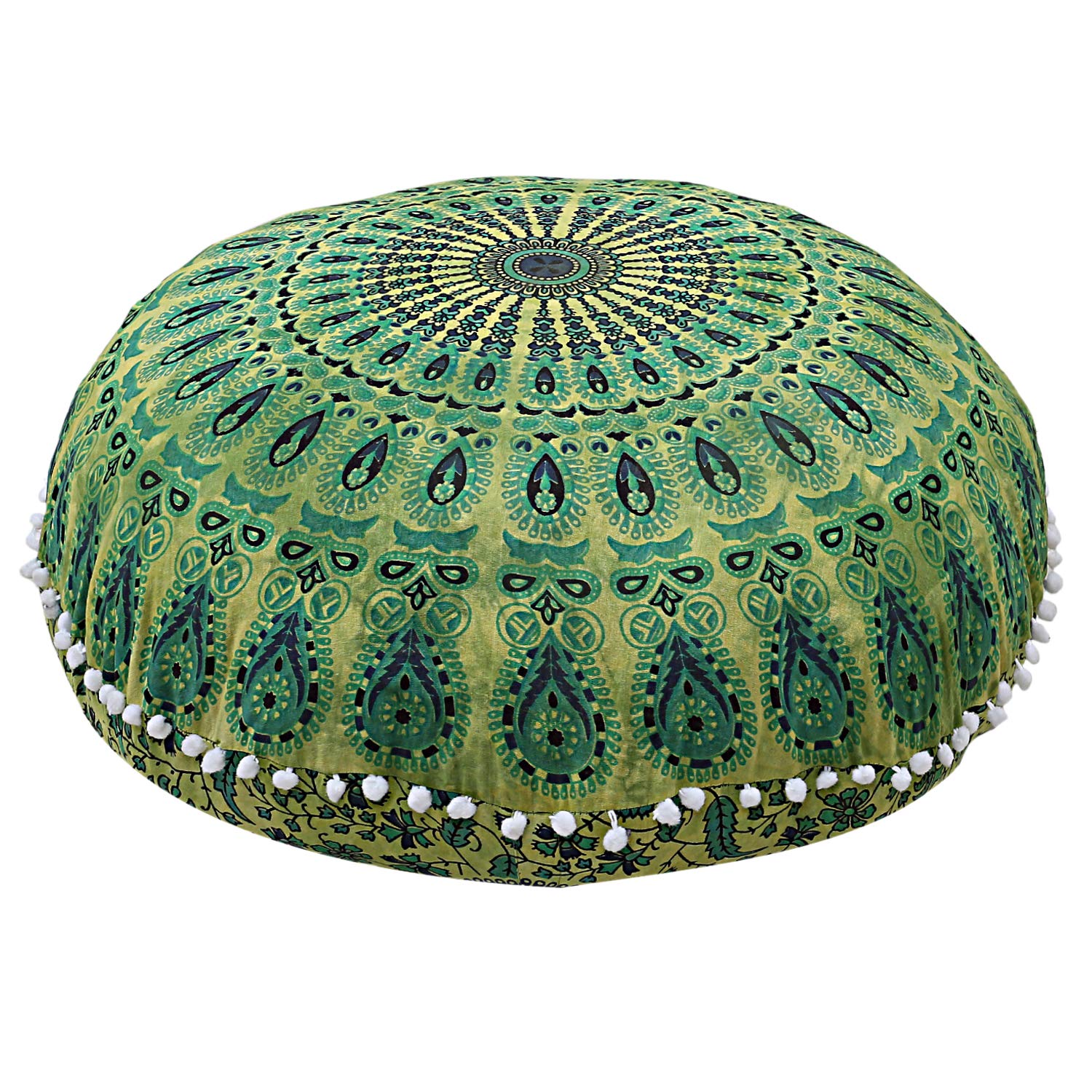 Radhykrishnafashions Indian 32" Large Hippie Mandala Floor Pillow Cover Cushion Cover Round Bohemian Yoga Decor Floor Cushion Case (Green Dye) โ image 1