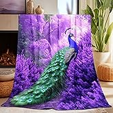 Peacock Gifts for Women, Super Soft Graceful Peacock Decor Purple Lavender Throw Blanket Gifts for Women Girls, Peacocks Stuffed Animal for Kids, Warm Cozy Fuzzy Plush Fleece Flannel Blankets 60"x50"