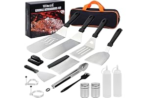 Whonline Griddle Accessories, 16pcs, Griddle Spatula Set for Blackstone and Camp Chef Stainless Steel BBQ Accessories with Spatula, Scraper, Bottle, Tongs, Egg Ring