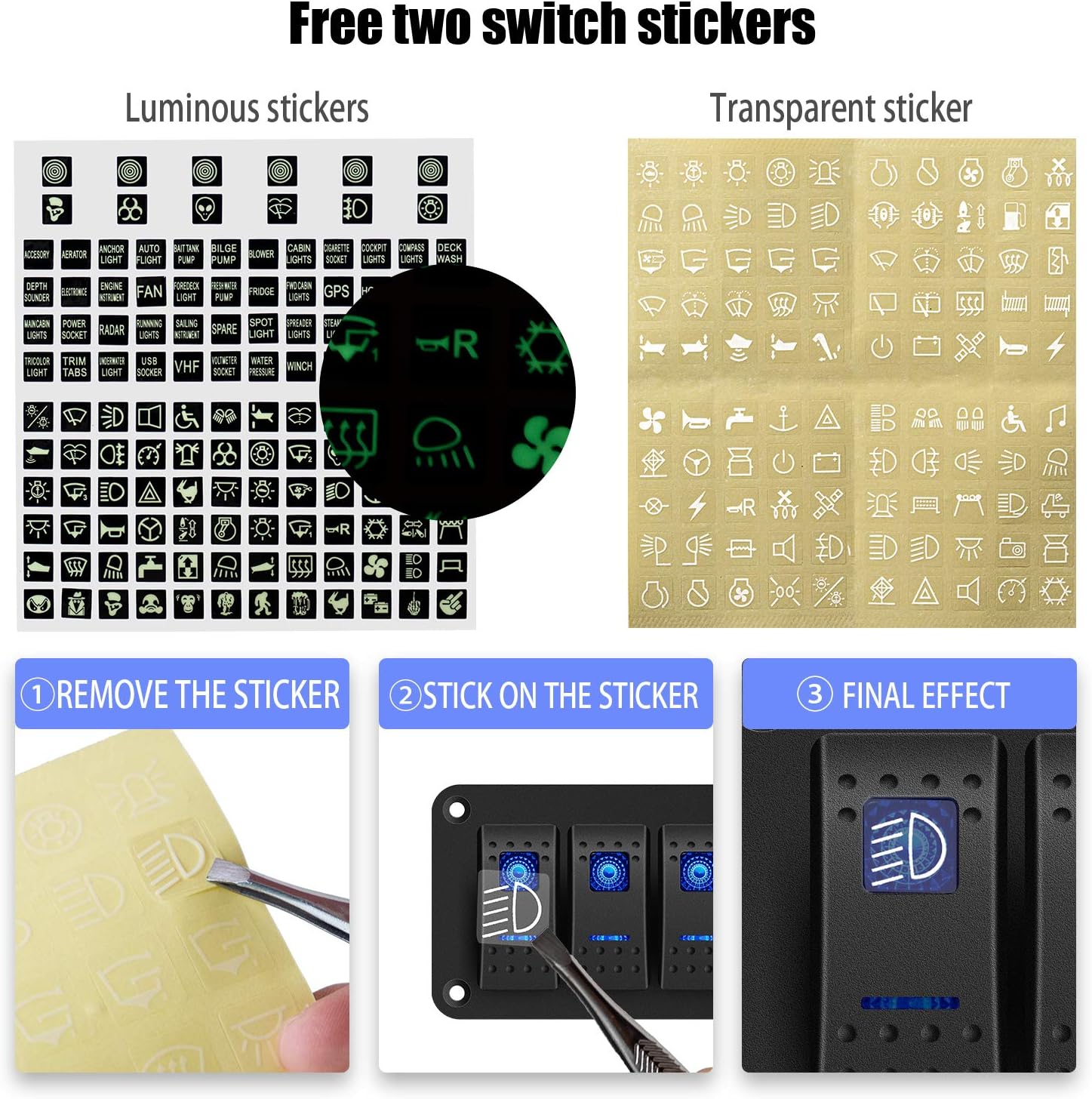 Purishion 7 Gang Rocker Switch Aluminum Panel with Voltmeter & Dual USB(4.8 Amps) Fast Charging, Blue Backlit Led, Pre-Wired IP65 Waterproof for Marine, Boat, Car, Truck, Polaris, Jeep (Blue): Automotive