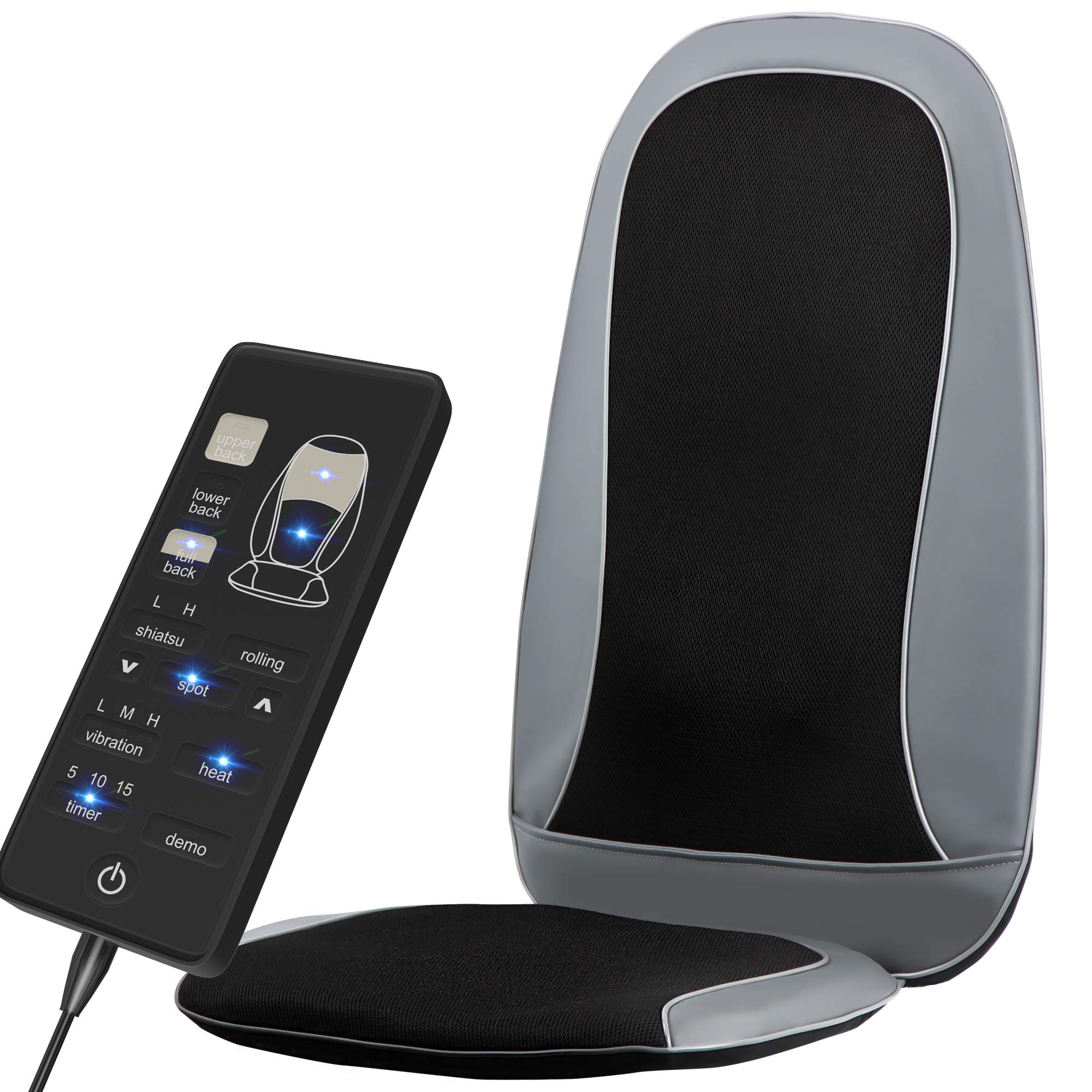 Gideon Shiatsu Back Massage Chair Seat Cushion with Six Programs and Heat Deep Kneading Back Massager for Car, Home or Office Use