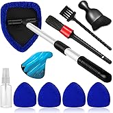 Qydipclin 10pcs Windshield Cleaner Tool Car Interior Window Cleaning Kit | 4 Reusable Microfiber Pads 1 Spray Bottle 3 Detailing Brushes and Extendable Handle Auto Glass Wiper Kit, Blue
