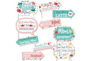 Mother's Day Photo Booth Props Kit - Celebration Set, Premium Cardstock Photo Props with Sticks, DIY Party Decorations - 10 P