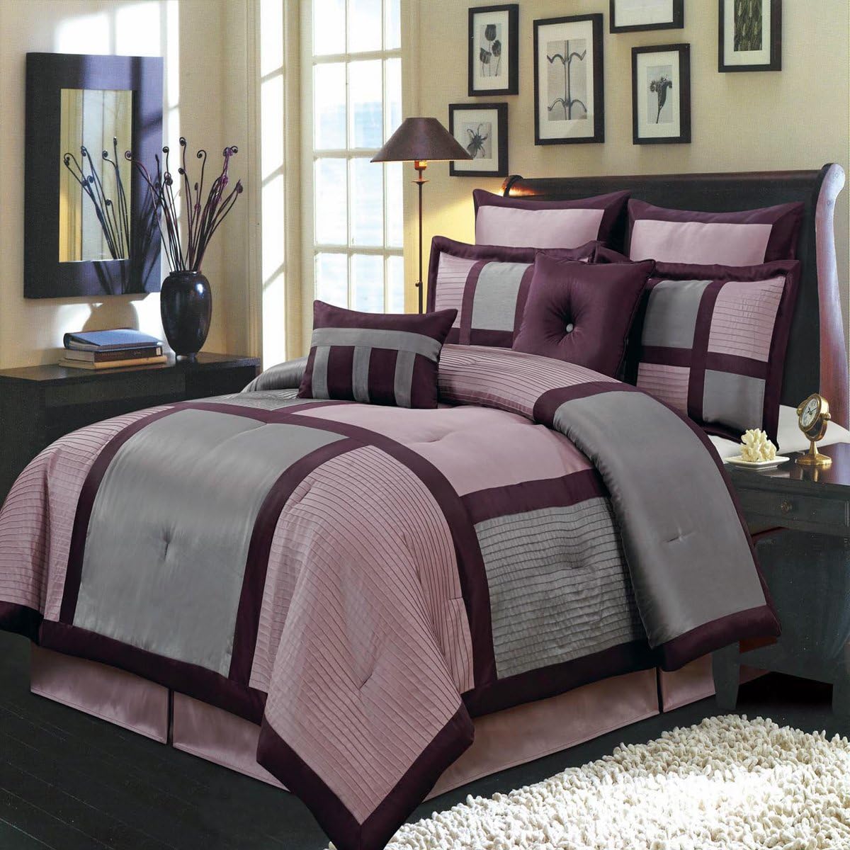 Amazon Com Morgan Purple And Gray King Size Luxury 12 Piece