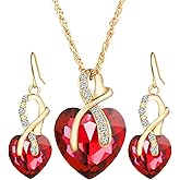 QIAN0813 Romantic Blue Sapphire Heart of The Ocean Jewelry for Women CZ Crystal Necklace Earrings Set Bridal Wedding Accessories