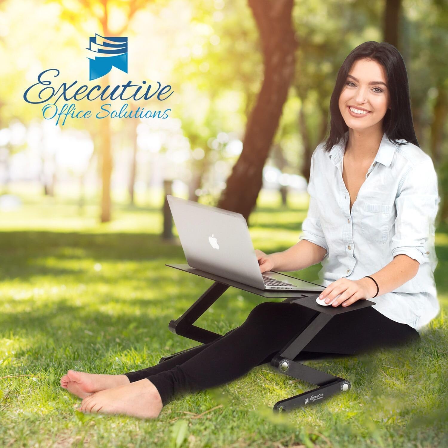 Executive Office Solutions Portable Adjustable Aluminum Laptop Desk/Stand/Table Vented w/CPU Fans Mouse Pad Side Mount-Notebook-MacBook-Light Weight Ergonomic TV Bed Lap Tray Stand Up/Sitting-Black: Computers & Accessories