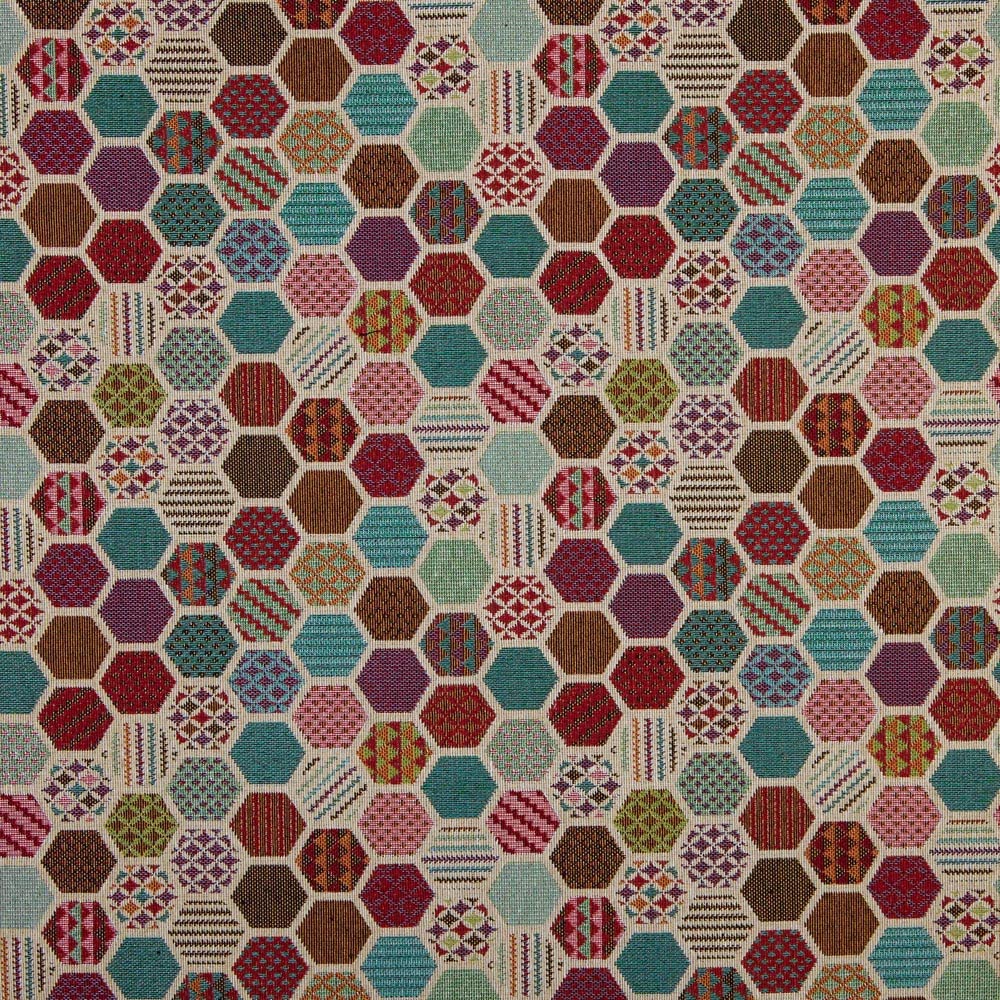 Kt KILOtela Upholstery Fabric, Jacquard Gobelin, Upholstery, Drapery, Cushions, Curtains, Headboards, Accent Pillows, Handbags, Tote Bags, 100 cm Length x 280 cm Width, Hexagons, Multicolor ─ 1 metre — image 1