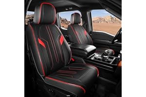 FEINEPRO Seat Covers for Ford F150 2015-2025, F250 F350 F450 Crew Cab 2017-2025, Faux Leather Car Seat Covers Full Set, Waterproof Seat Covers for Cars Trucks Pickup,BlackRed