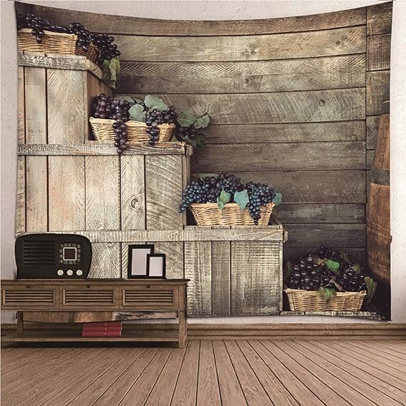 Amody Tapices Tapiz Colgante de Pared Gabinete de Madera y Uvas Tapiz