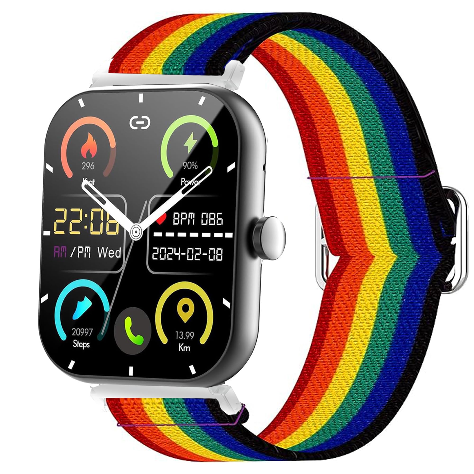 Blueshaweu for Zakotu Smart Watch Y66 Band, Stretch Elastics Nylon Adjustable Replacement Strap Accessories for Men & Women Compatible with Coucur, Jugeman, Zakotu Y66 Smart Watch 1.96" (Dark Rainbow)