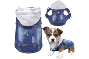 SILD Pet Clothes Dog Jeans Jacket Cool Blue Denim Coat Small Medium Dogs Lapel Vests Classic Hoodies Puppy Blue Vintage Washed Clothes (Grey,S)