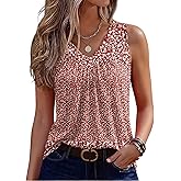 Zeagoo Womens Tank Tops Summer Sleeveless Loose Fit Tops V Neck Pleated Shirts Basic Tees Dressy Casual Trendy Clothes