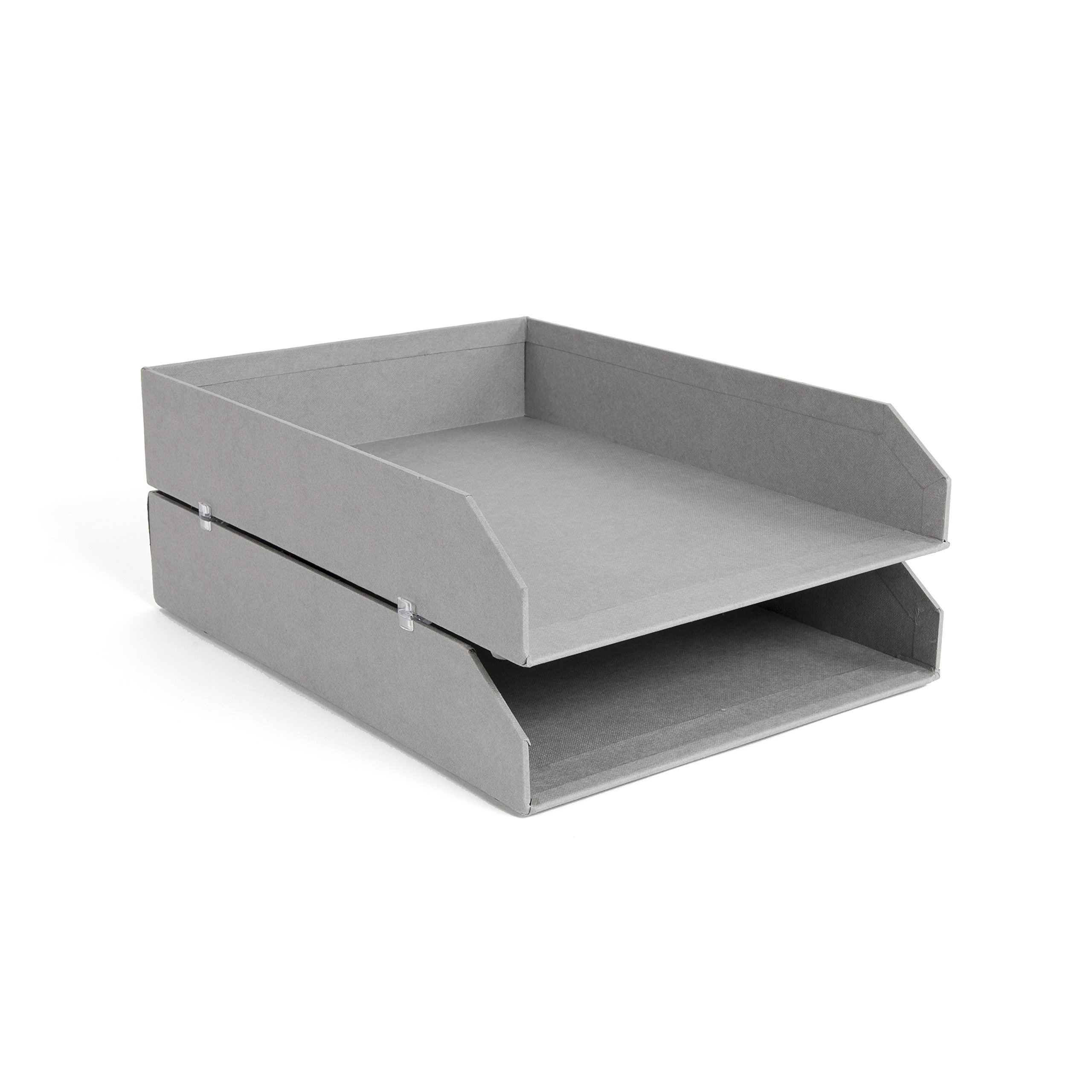 Bigso Box of Sweden Set of 2 Letter Tray for the Office - Stackable Desk Storage Box, for Papers, Documents etc - Two-Tier Fibreboard Filing and Storage Box System - Grey