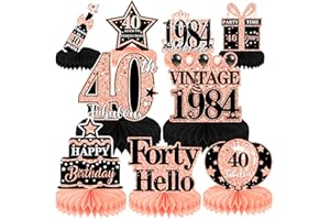 Elomy Rose Gold 40th Birthday Decorations - 9PCS 40th Birthday Party Decorations Woman Glittery Pink Honeycomb Centerpieces Table Decorations Happy 1984 Birthday Party Table Decor Supplies