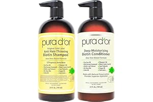PURA D'OR Anti-Thinning Biotin Shampoo & Deep Moisturizing Conditioner Original Gold Label Set (24oz x2) Natural Earthy Scent, CLINICALLY TESTED Effective Results, Hair Thickening Product, Women & Men