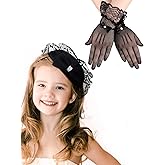 JenPen 2 Pcs Girls Tea Party Fascinators Hats with Lace Gloves Funeral Veil Hat Gloves for Church Wedding Accessories