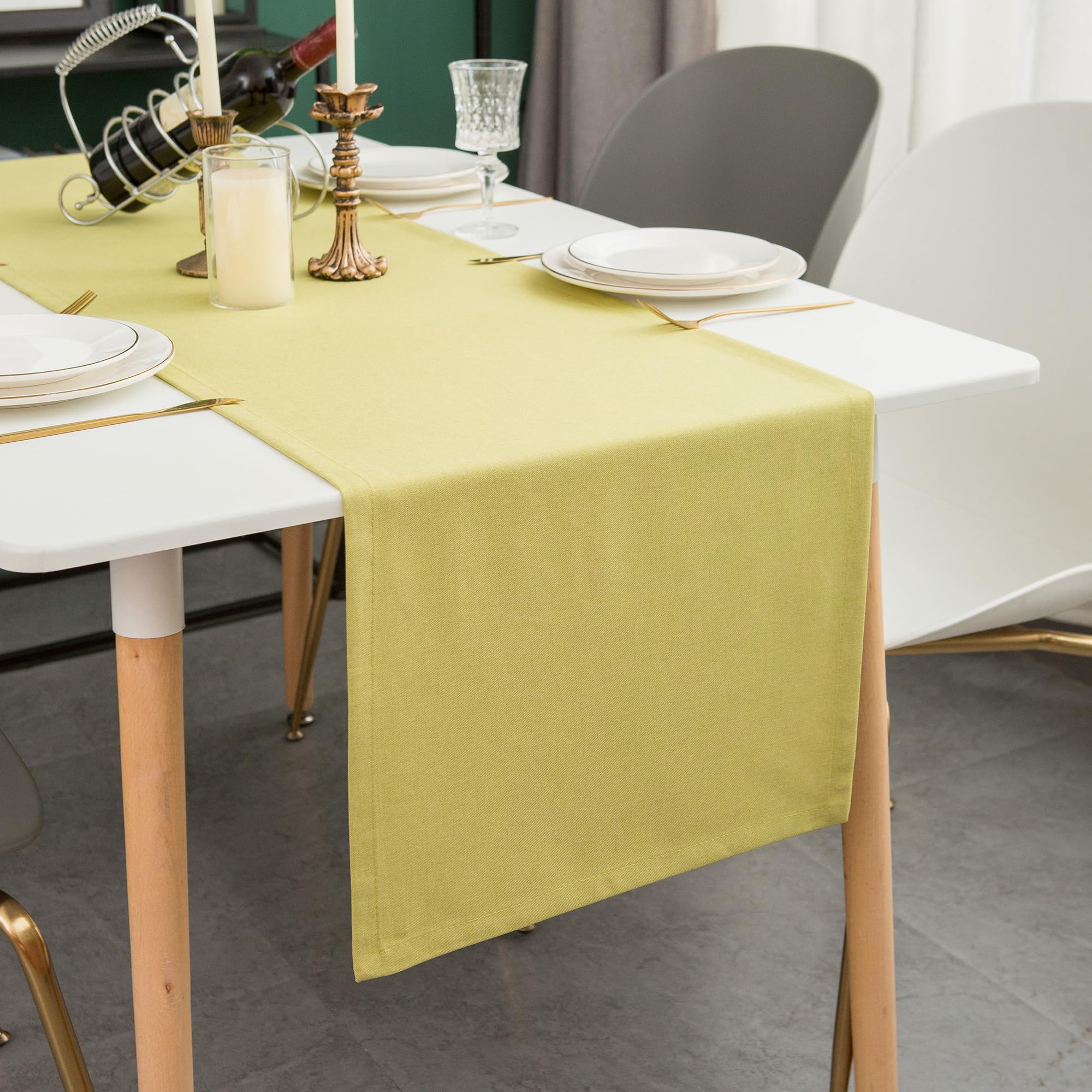 Simurq Modern Table Runner Green | Dining Table Runner with Lotus Effect | Water-Repellent & Washable Table Runners | Solid Color Table Decoration Outdoor (Green (Pistachio), 40x160 cm/ca.16x63 in)