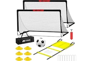 MDTMR Kids Soccer Goals for Backyard Set of 2, 6x4 ft Soccer Nets for Backyard, Portable Pop Up Soccer Goal Training Equipment with Soccer Ball, Cones, Bag Sports for Kids Youth Toddler Games
