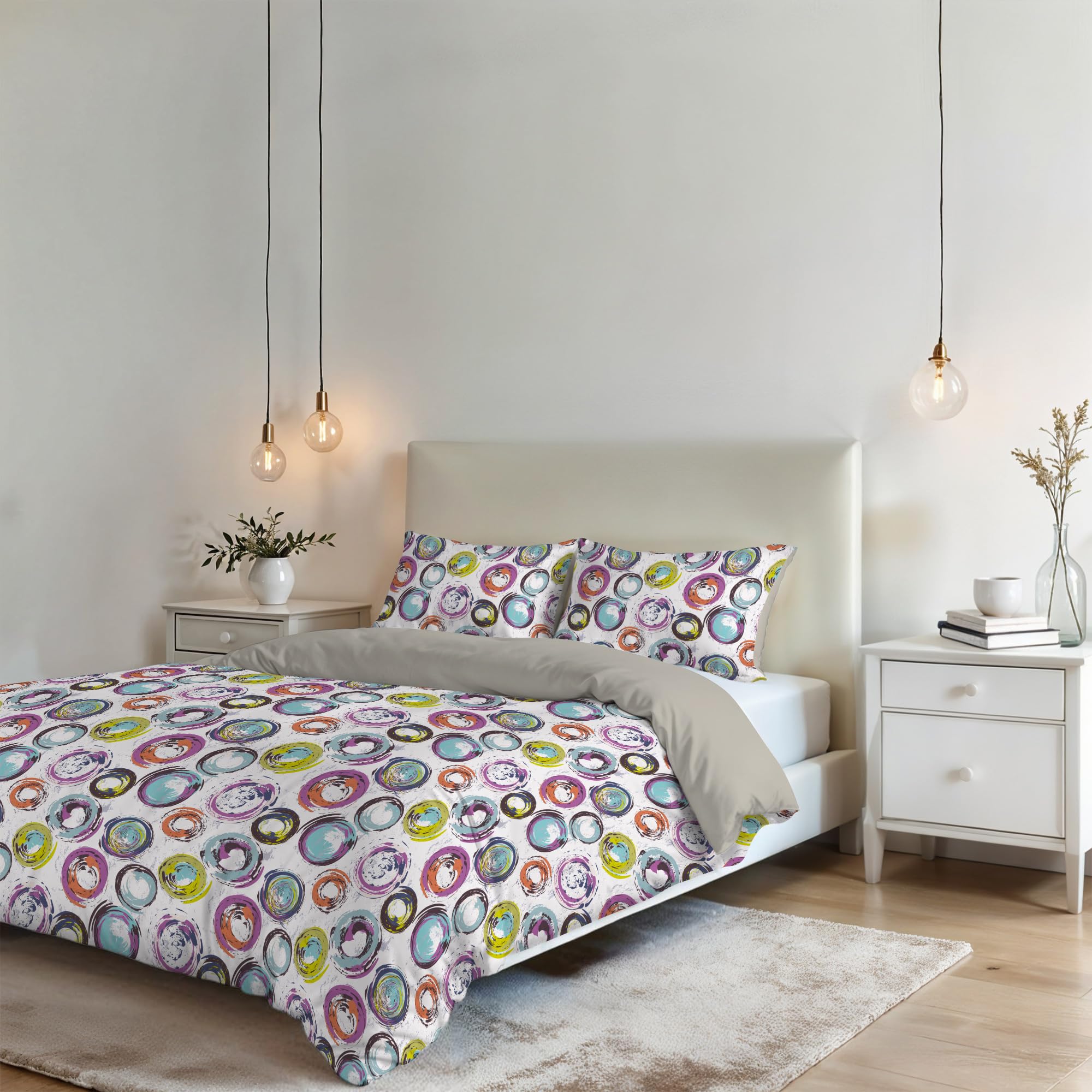 Italian Bed Linen Fantasy Duvet Cover (Made in Italy), cerchi astratti, Double