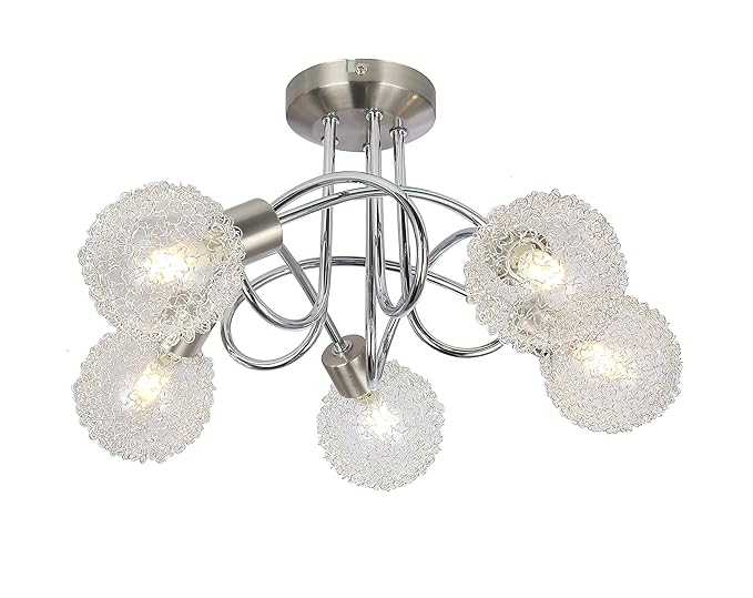 Modern Flush Decorative 5 Way Ceiling Light Round Mesh Or Jewel