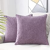 HPUK Linen Throw Pillow Covers Pack of 2, 18x18 Inch Accent Cushion Covers for Living Room, Bedroom, Decorative Solid Color Pillow Covers for Couch, Sofa, Chair, Lavender Mist