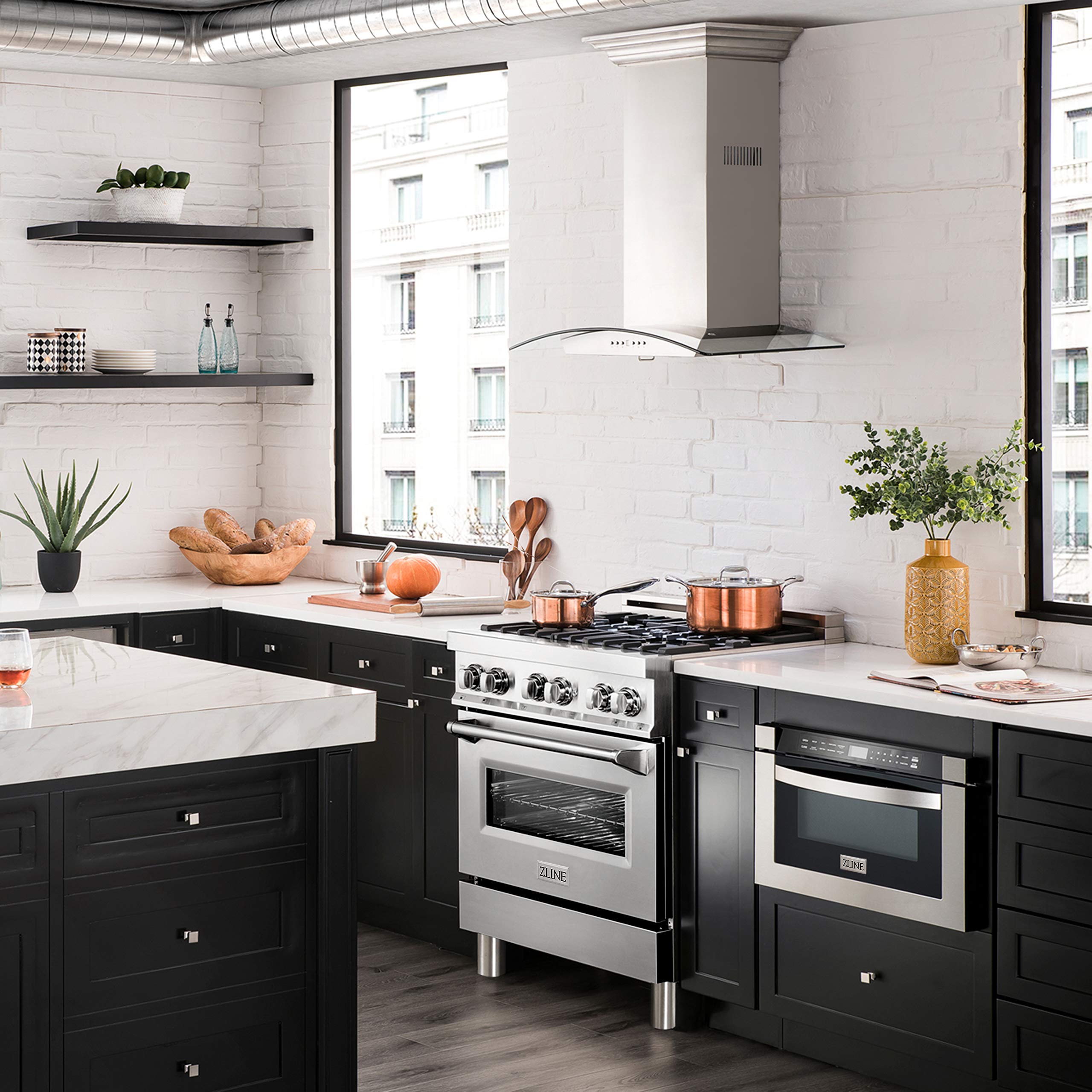 ZLINE 30 Inch 4.0 Cubic Foot Stainless Steel Dual Fuel Range with 4 Burner Porcelain Cooktop, Gas Stove, Cast Iron Grill, and Electric Convection Oven