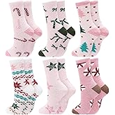 ShinyMatch 6 Pairs Christmas Fuzzy Socks for Women Winter Warm Fluffy Slipper Cozy Light Pink Sock for Xmas Holiday Sleeping