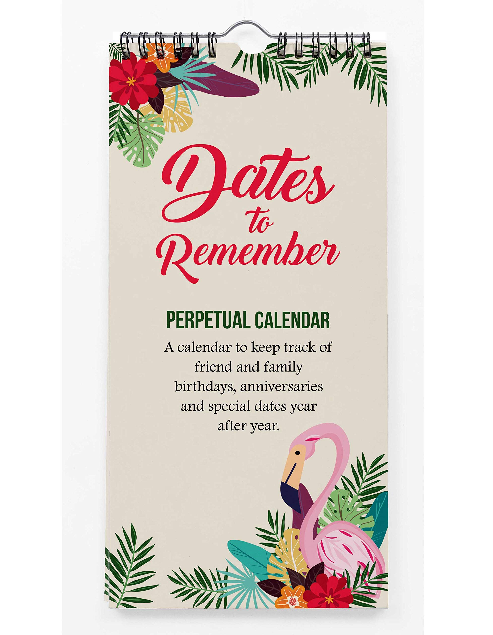 Inkdotpot Flamingo & Floral Rustic Perpetual Calendar Birthday Wall Hanging Anniversary Special Event Reminder Calendar Book Journal Stationary Wall Hanging Birthday Gift Card Planner Organizer