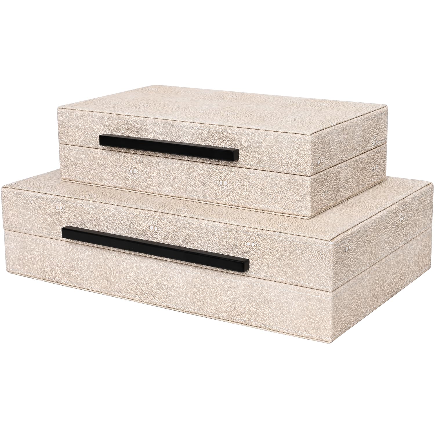 Photo 1 of ZIKOUL Large Decorative Storage Box with Lid - Modern Ivory Shagreen Leather Jewelry Organizer Box, Stackable Home Decor Box for Bedroom, Bathroom & Office
