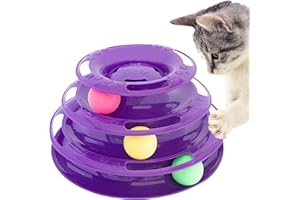Purrfect Feline Titan's Tower, 3 Tier Cat Tower for Indoor Cats, Purple - Multi-Stage Interactive Cat Toy Ball Track with Anti-Slip Grips - Cat Tree Tower, Suitable for One or More Cats