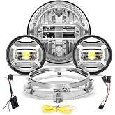 SPL 1000% Bright 7 inch Motorcycle LED Headlight with Halo DRL 4.5" Fog Passing Lights DOT Kit Compatible with Road King Electra Glide Street Glide Heritage Softail Ultra Classic Fat Boy Tri, Silver