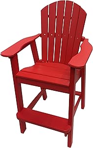 Phat Tommy Recycled Poly Resin Balcony Chair – Durable and Adirondack Patio Furniture Armchair, Red