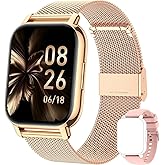 Popglory Smart Watch Answer/Make Calls, 1.85'' Smartwatch with AI Voice Control, Blood Pressure/SpO2/Heart Rate Monitor, Fitness Tracker Watch 2 Straps for Men Women for iOS Android Phones